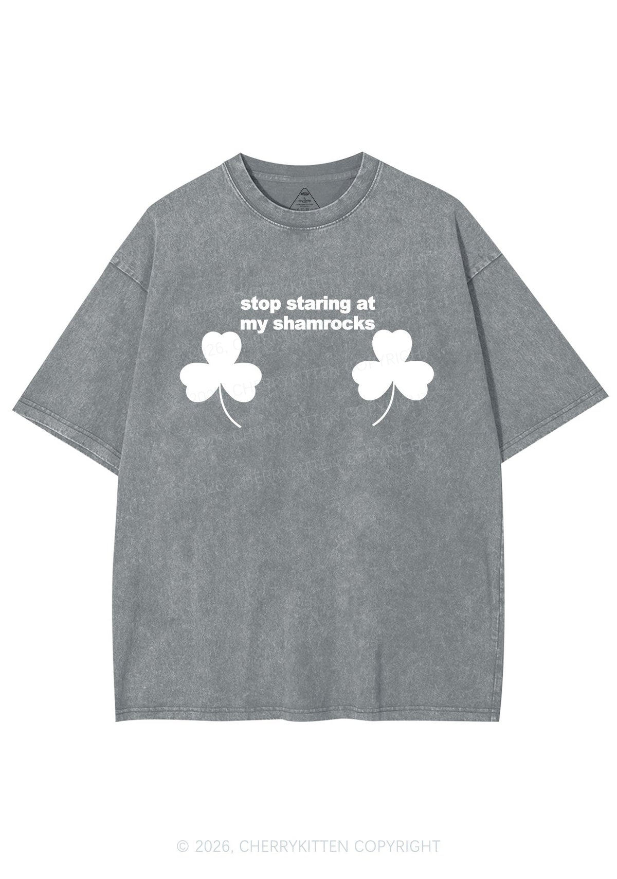 Stop Staring At My Shamrocks St Patricks Y2K Shirts Washed Tee Cherrykitten