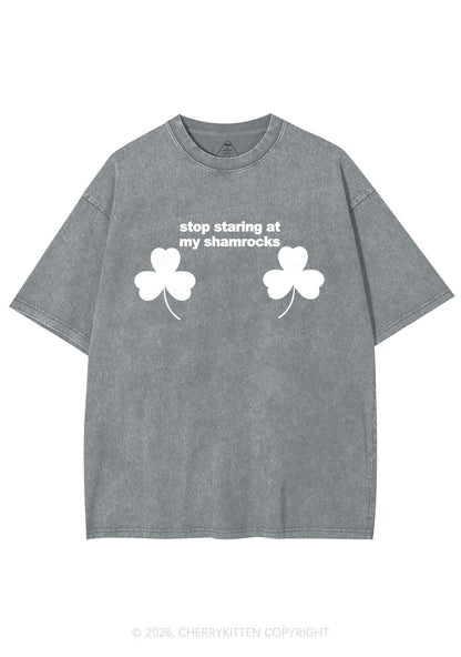 Stop Staring At My Shamrocks St Patricks Y2K Shirts Washed Tee Cherrykitten