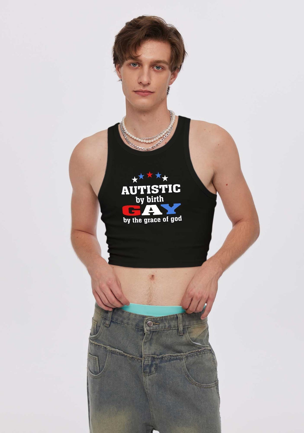 Autistic By Birth Gay Pride Y2K Crop Tank Top Cherrykitten