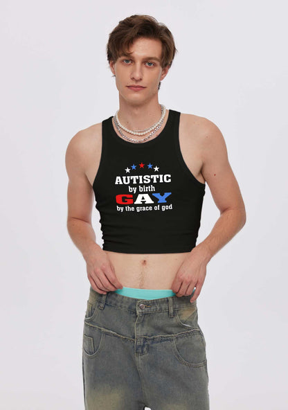 Autistic By Birth Gay Pride Y2K Crop Tank Top Cherrykitten