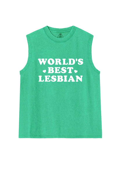 Worlds Best Lesbian Pride Y2K Washed Muscle Tank Cherrykitten