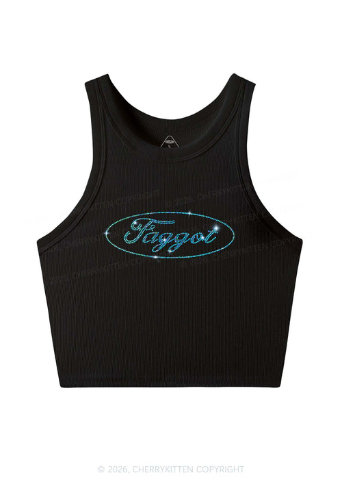 Rhinestone Oval Faggot Pride Y2K Crop Tank Top Cherrykitten