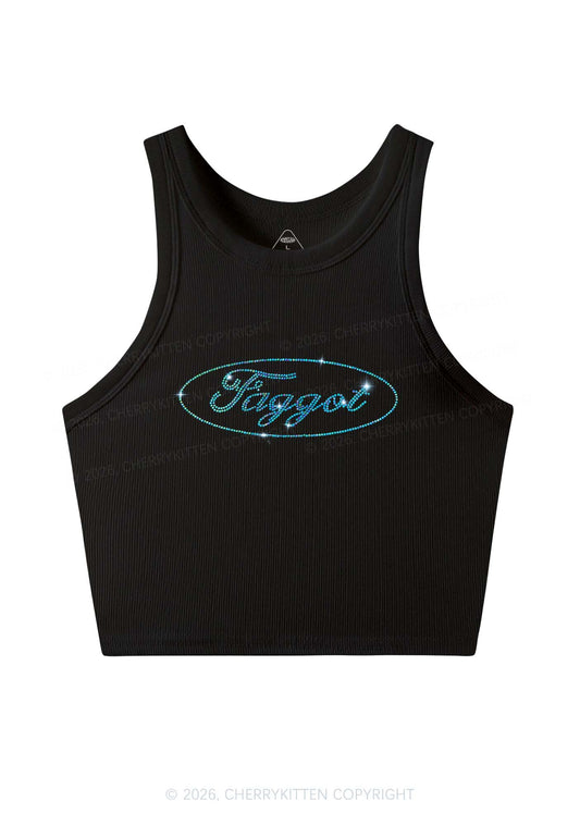 Rhinestone Oval Faggot Pride Y2K Crop Tank Top Cherrykitten