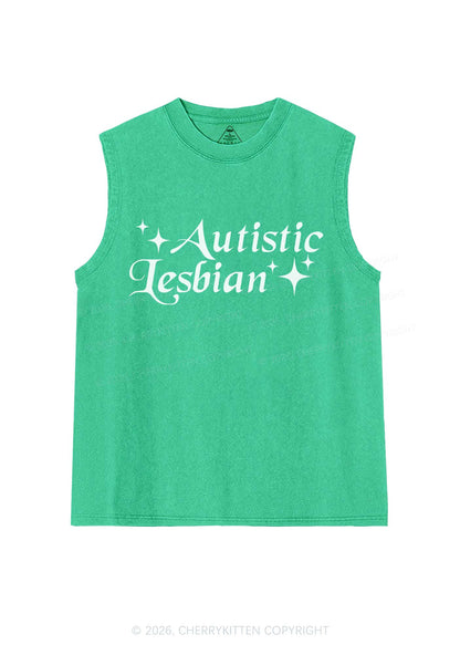 Autistic Lesbian Pride Y2K Washed Muscle Tank Cherrykitten