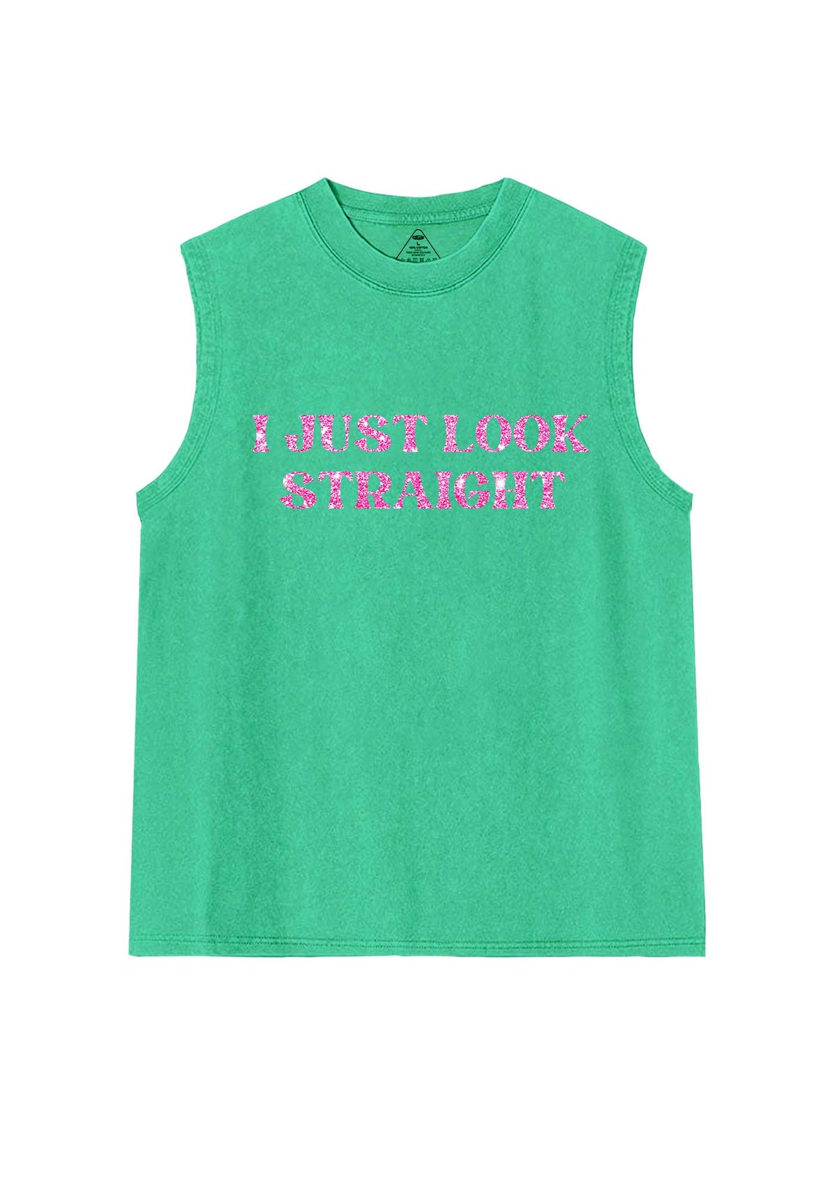 Glitter I Just Look Straight Y2K Washed Muscle Tank Cherrykitten