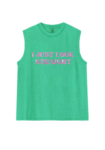 Glitter I Just Look Straight Y2K Washed Muscle Tank Cherrykitten