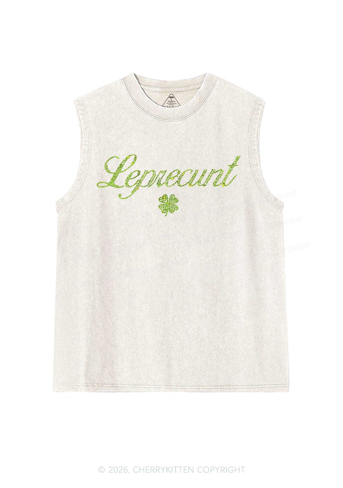 Rhinestone Leprecunt Y2K Washed Muscle Tank Cherrykitten