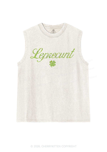 Rhinestone Leprecunt Y2K Washed Muscle Tank Cherrykitten