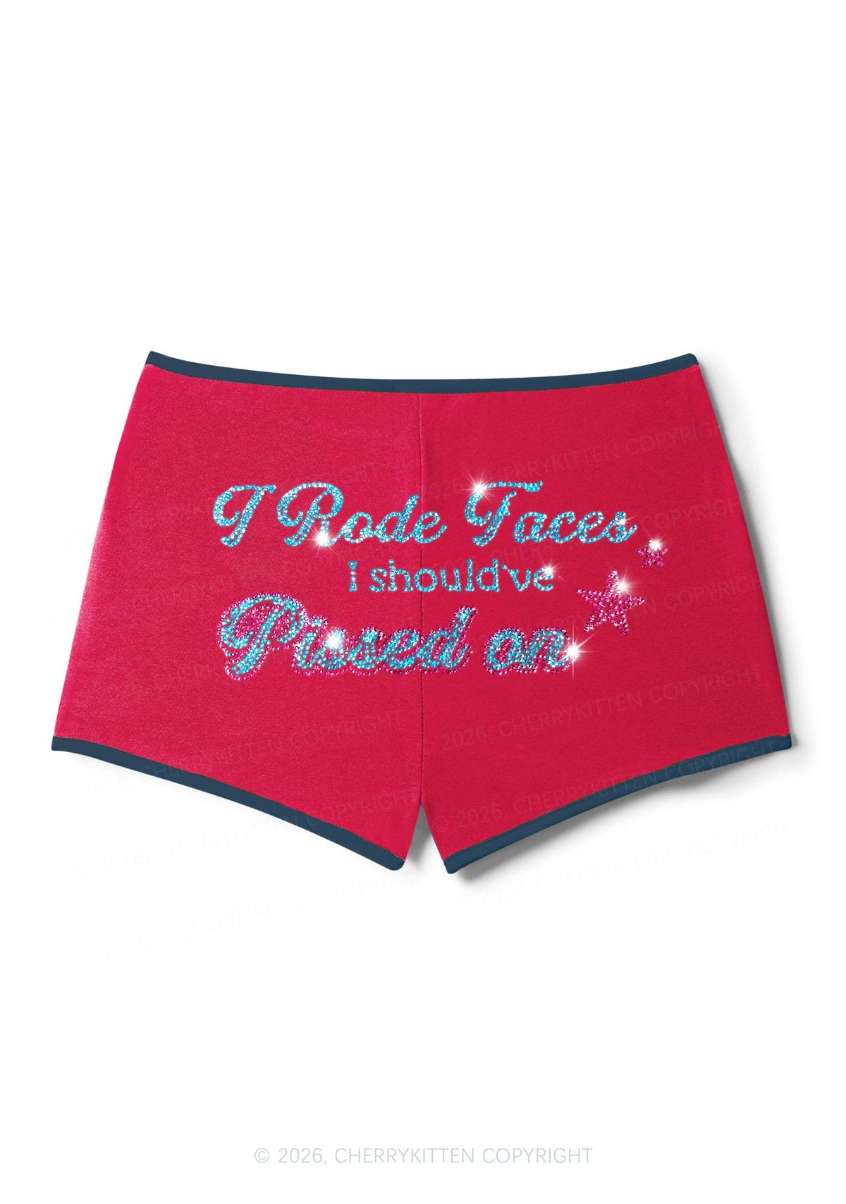 Rhinestone I Rode Faces Y2K Booty Shorts Cherrykitten
