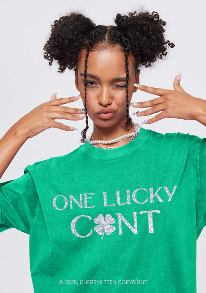 Glitter One Lucky Cxxt St Patricks Y2K Shirts Washed Tee Cherrykitten