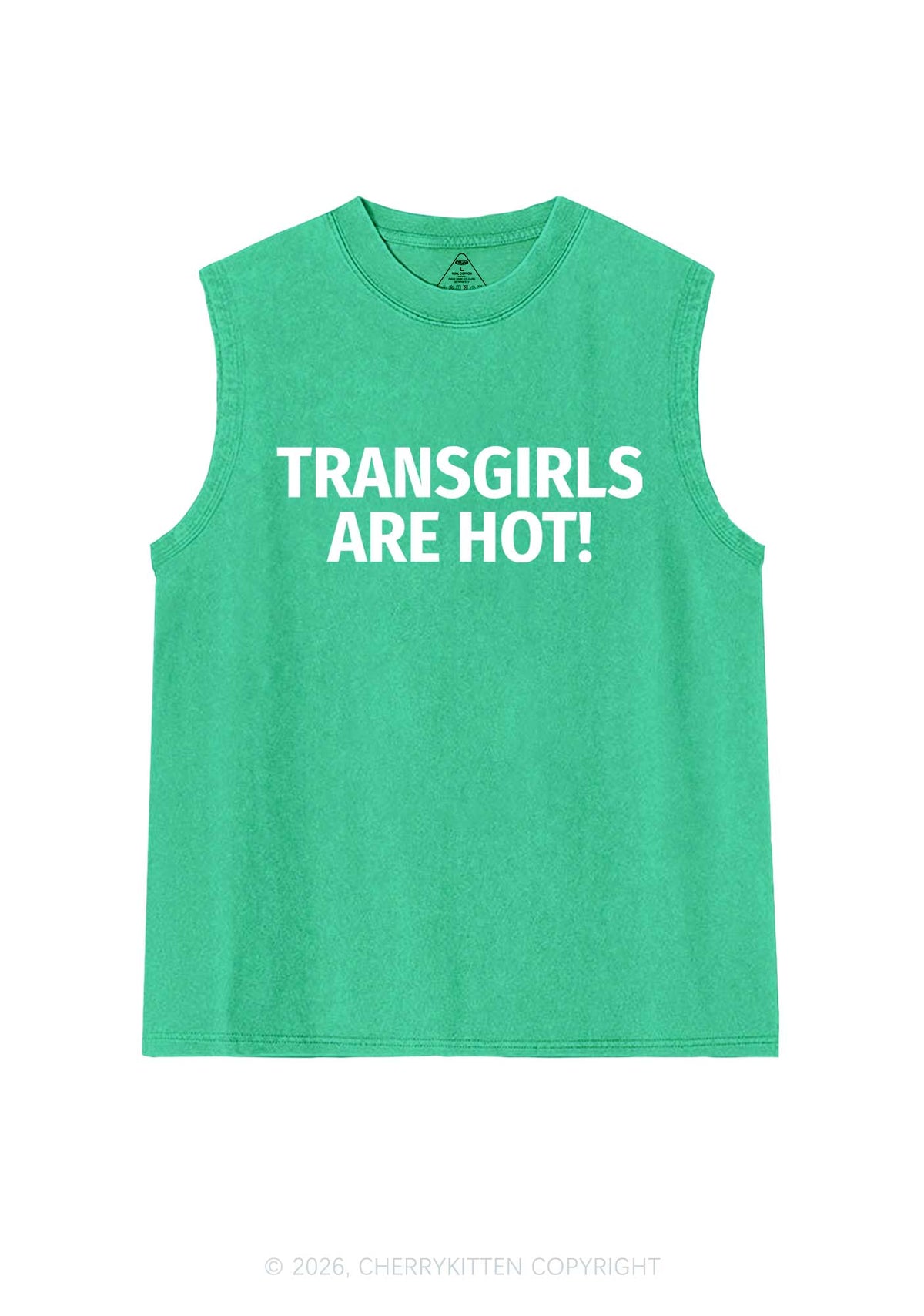 Transgirls Are Hot Pride Y2K Washed Muscle Tank Cherrykitten