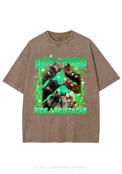 Save Horse Ride Mustache Y2K Shirts Washed Tee Cherrykitten
