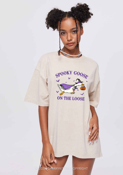 Halloween Spooky Goose On Loose Y2K Shirts Washed Tee Cherrykitten