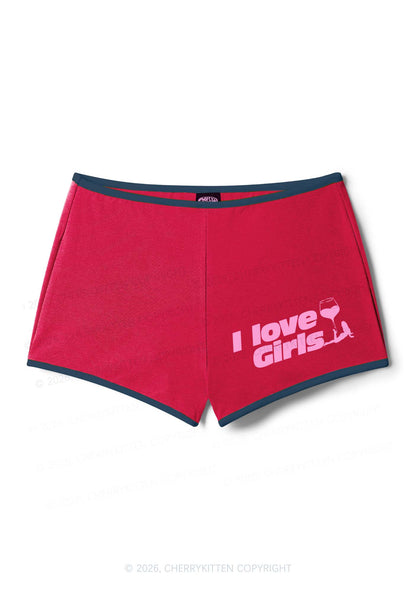 I Love Girls Wine Glass Pride Y2K Booty Shorts Cherrykitten