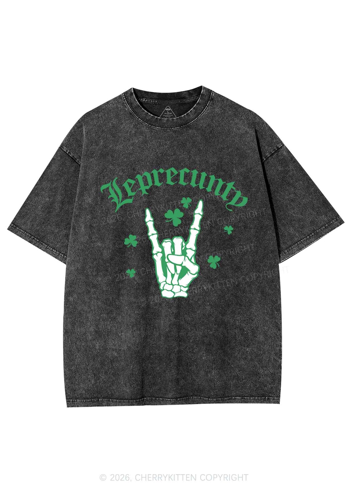 Leprecunty Skull St Patricks Y2K Shirts Washed Tee Cherrykitten