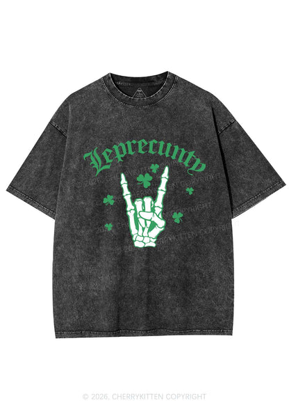 Leprecunty Skull St Patricks Y2K Shirts Washed Tee Cherrykitten