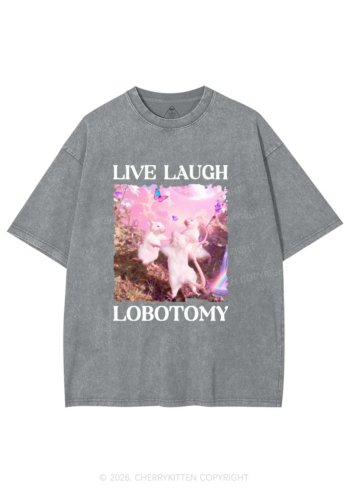 Live Laugh Lobotomy Rats Y2K Shirts Washed Tee Cherrykitten Art by OhStuffinell Taxidermy