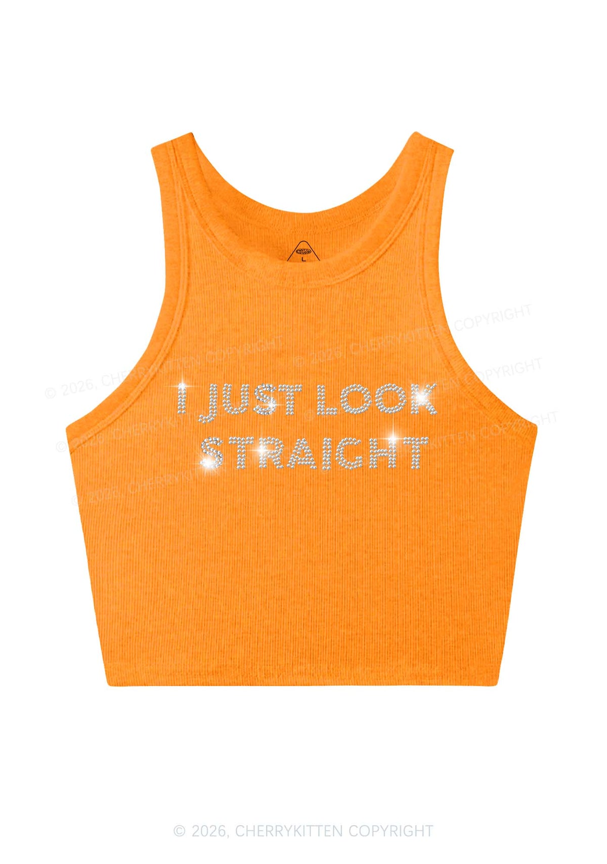 Rhinestone I Just Look Straight Pride Y2K Crop Tank Top Cherrykitten