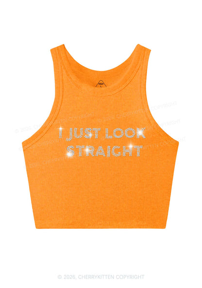 Rhinestone I Just Look Straight Pride Y2K Crop Tank Top Cherrykitten