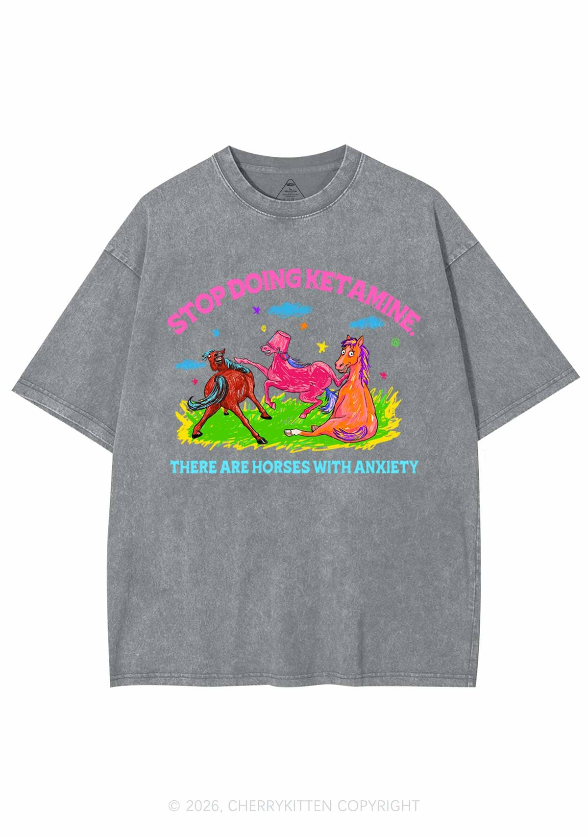 Horses With Anxiety Y2K Shirts Washed Tee Cherrykitten