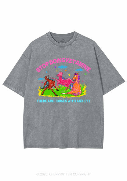 Horses With Anxiety Y2K Shirts Washed Tee Cherrykitten