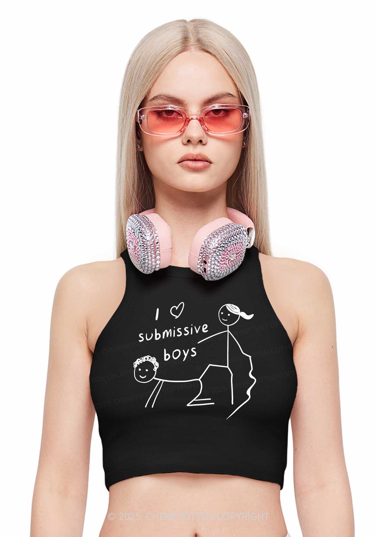 I Love S Boys Y2K Crop Tank Top Cherrykitten