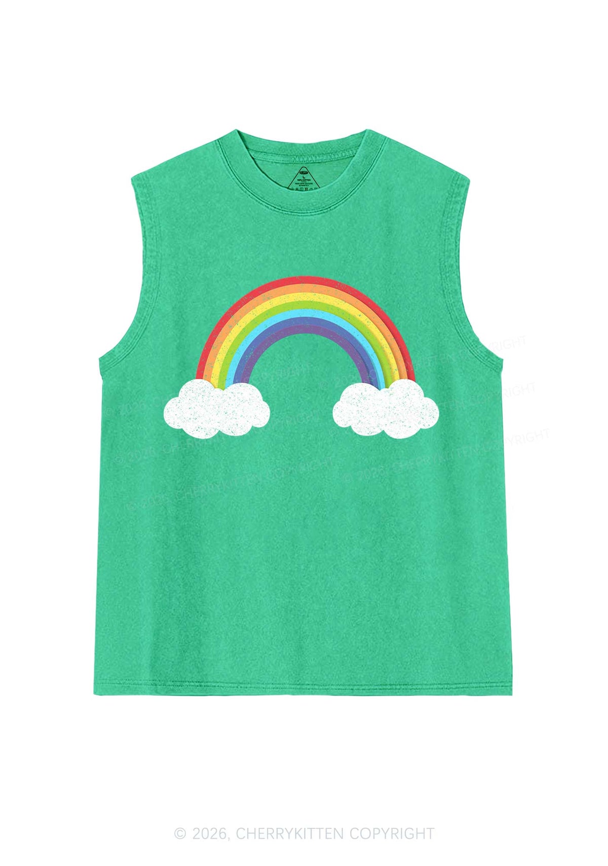 Rainbow Cloud Pride Y2K Washed Muscle Tank Cherrykitten