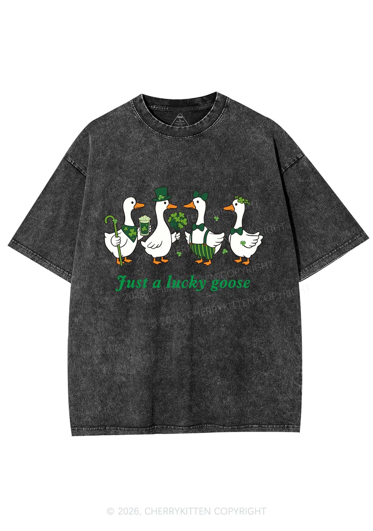 Just A Lucky Goose St Patricks Y2K Shirts Washed Tee Cherrykitten