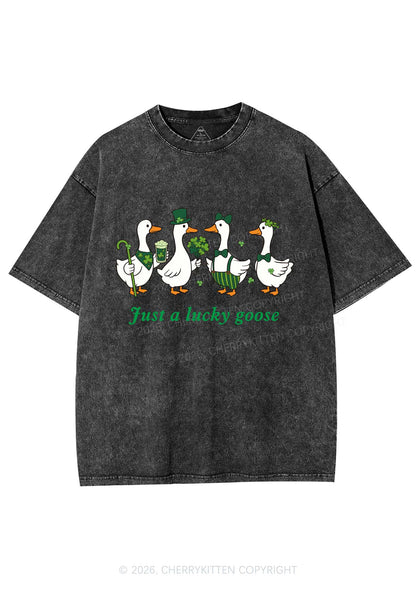 Just A Lucky Goose St Patricks Y2K Shirts Washed Tee Cherrykitten