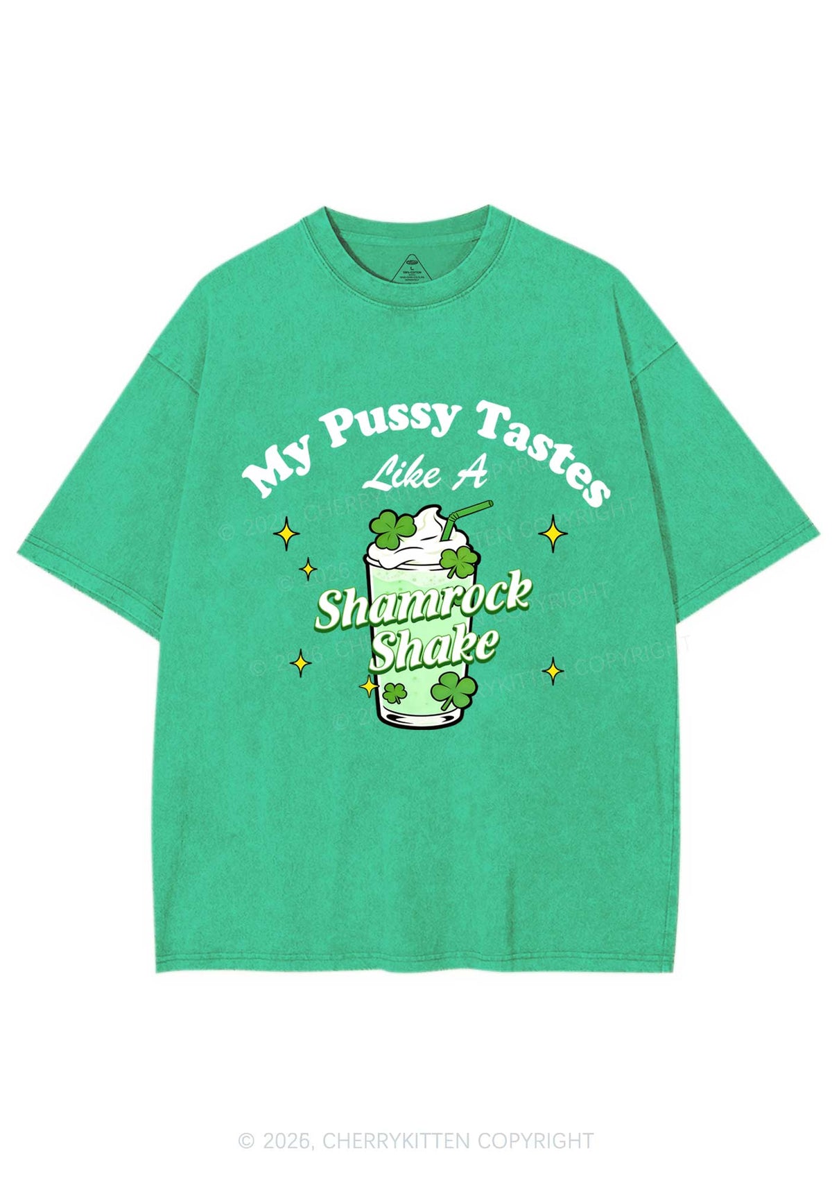My Puxxy Tastes Like Shamrock Shake St Patricks Y2K Shirts Washed Tee Cherrykitten