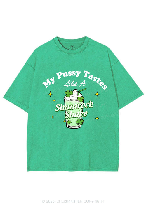 My Puxxy Tastes Like Shamrock Shake St Patricks Y2K Shirts Washed Tee Cherrykitten