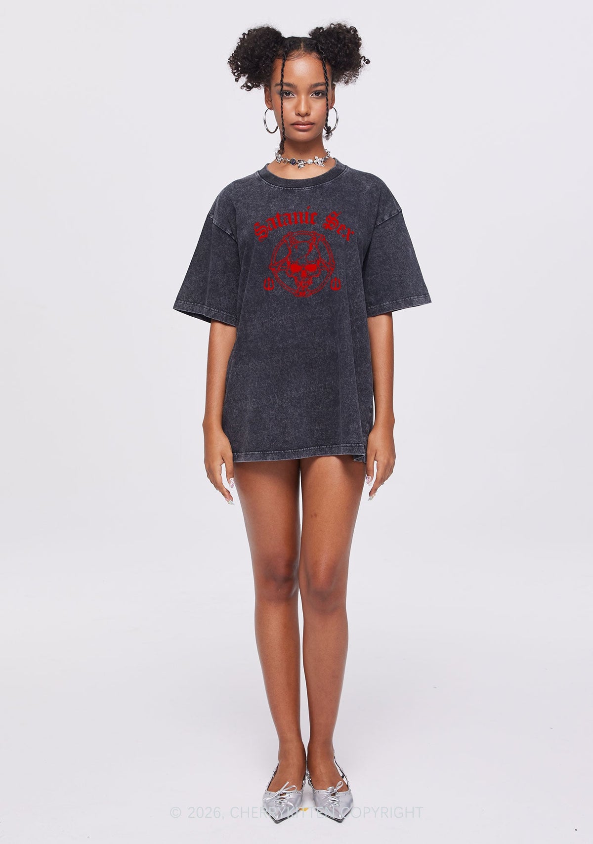Halloween Satanic Sx Skull Y2K Shirts Washed Tee Cherrykitten