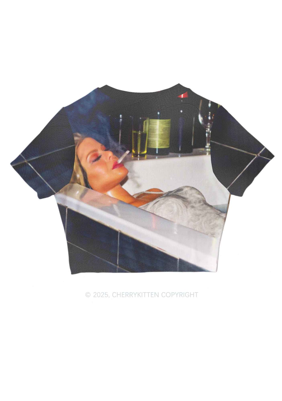 Smoking Woman Y2K Mesh Crop Top Cherrykitten