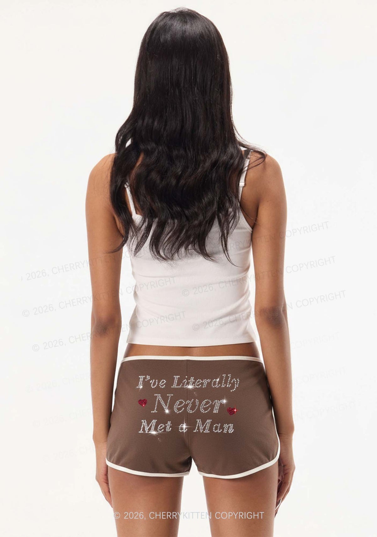 Rhinestone Never Met A Man Pride Y2K Booty Shorts Cherrykitten