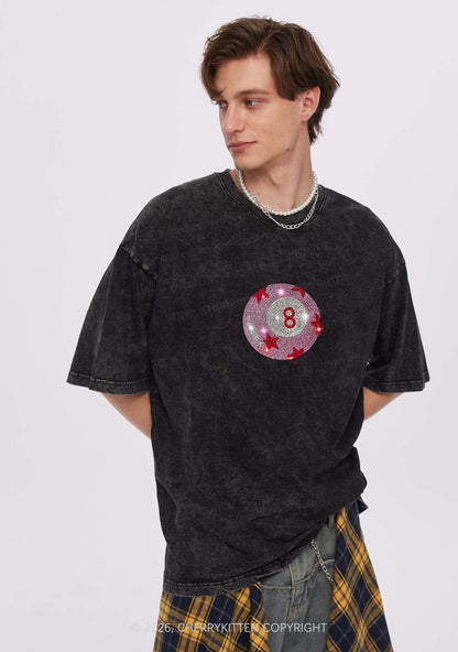 Rhinestone Pink Eight Ball Star Y2K Shirts Washed Tee Cherrykitten