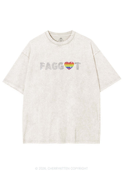 Rhinestone Rainbow Heart Faggot Pride Y2K Shirts Washed Tee Cherrykitten