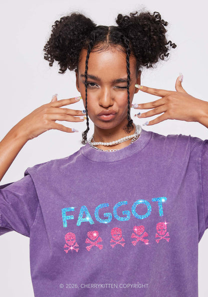 Rhinestone Faggot Skull Pride Y2K Shirts Washed Tee Cherrykitten