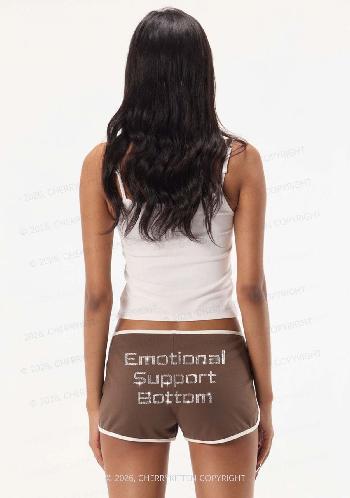 Rhinestone Emotional Support Bottom Pride Y2K Booty Shorts Cherrykitten