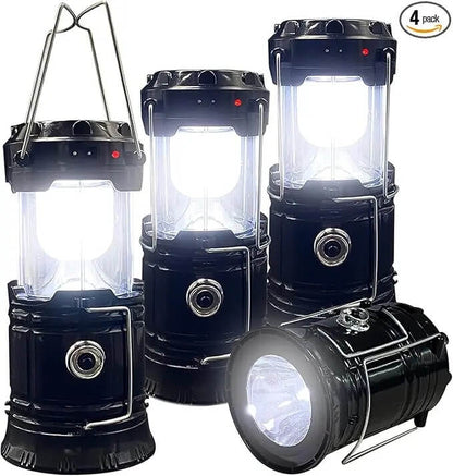 4-Pack Foldable LED Lanterns, Waterproof Solar & USB Rechargeable Camping Lights with Adjustable Brightness and Flashlight Mode