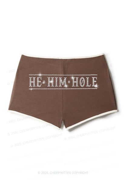 Rhinestone He Him Hole Pride Y2K Booty Shorts Cherrykitten