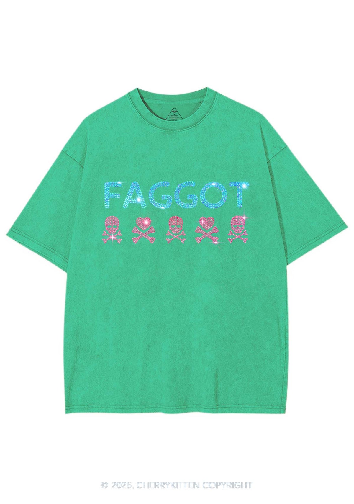 Rhinestone Faggot Skull Pride Y2K Shirts Washed Tee Cherrykitten