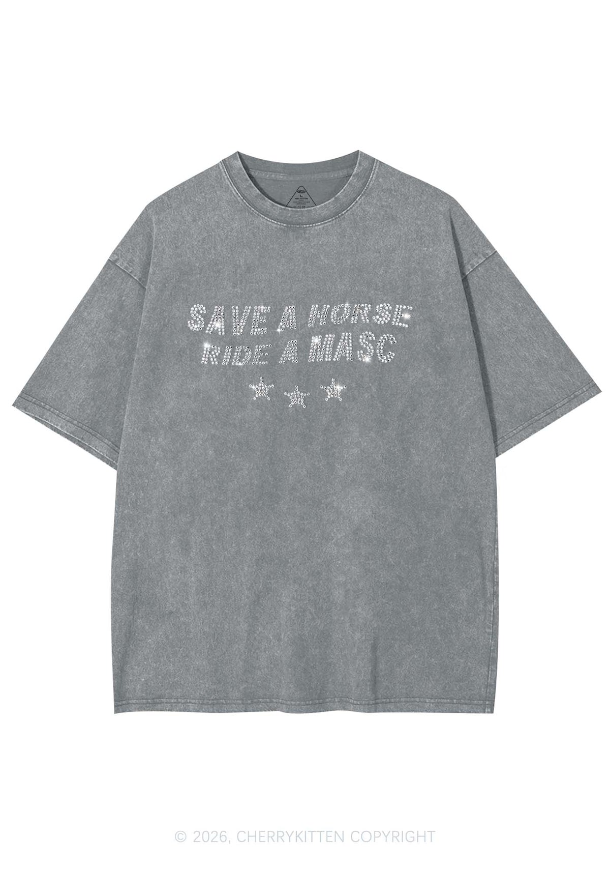 Rhinestone Ride A Masc Pride Y2K Shirts Washed Tee Cherrykitten