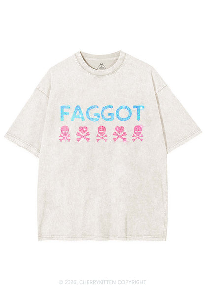 Rhinestone Faggot Skull Pride Y2K Shirts Washed Tee Cherrykitten