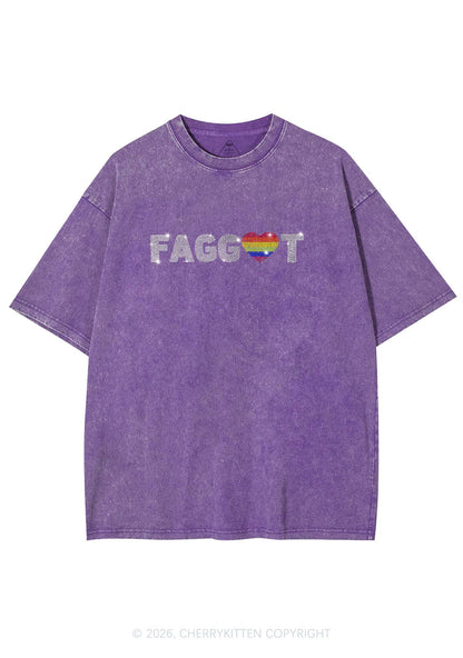 Rhinestone Rainbow Heart Faggot Pride Y2K Shirts Washed Tee Cherrykitten