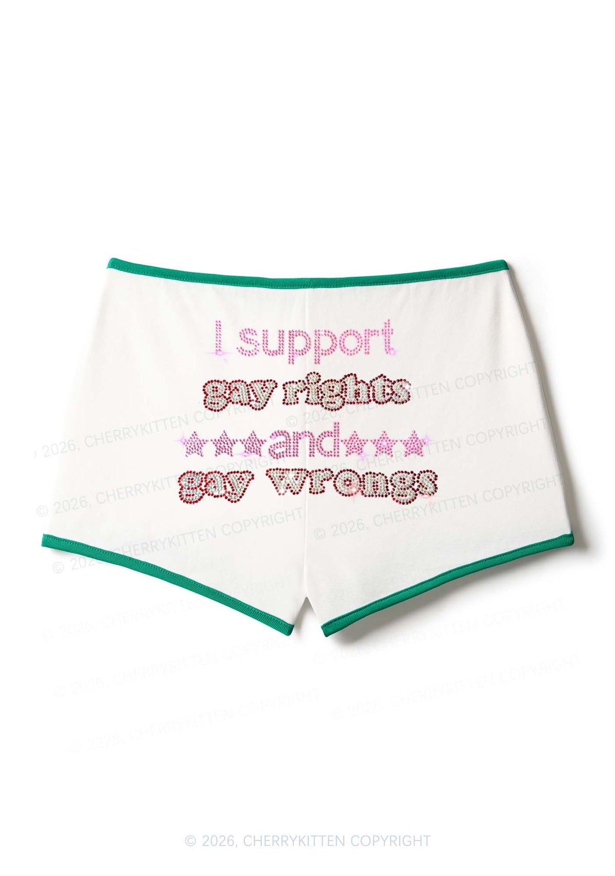 Rhinestone I Support Gay Rights Y2K Booty Shorts Cherrykitten