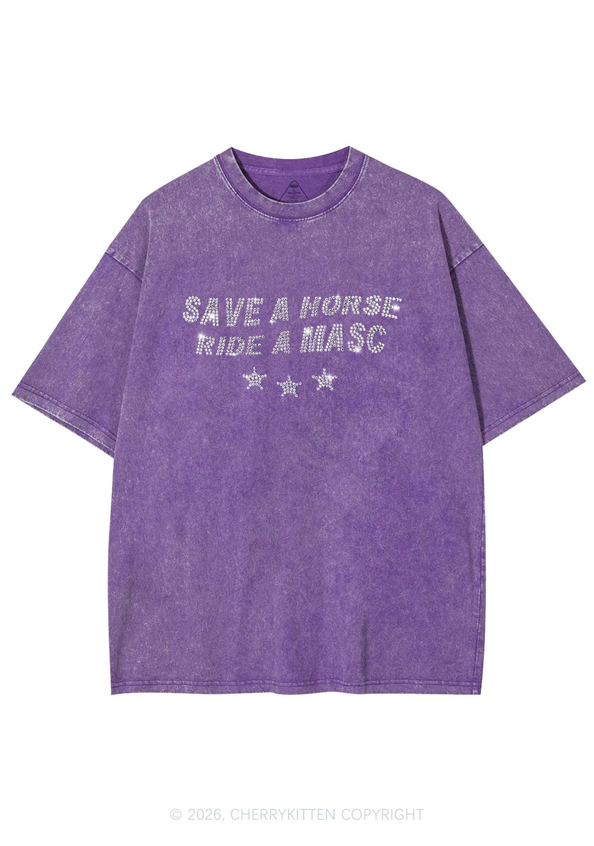 Rhinestone Ride A Masc Pride Y2K Shirts Washed Tee Cherrykitten