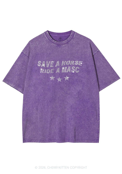 Rhinestone Ride A Masc Pride Y2K Shirts Washed Tee Cherrykitten