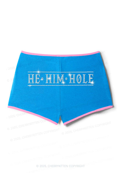 Rhinestone He Him Hole Pride Y2K Booty Shorts Cherrykitten