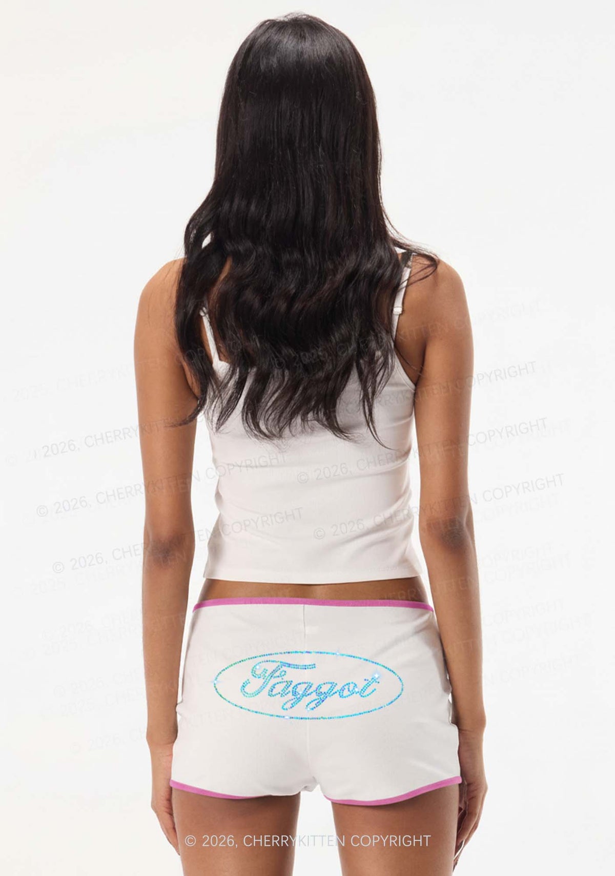 Rhinestone Oval Faggot Pride Y2K Booty Shorts Cherrykitten