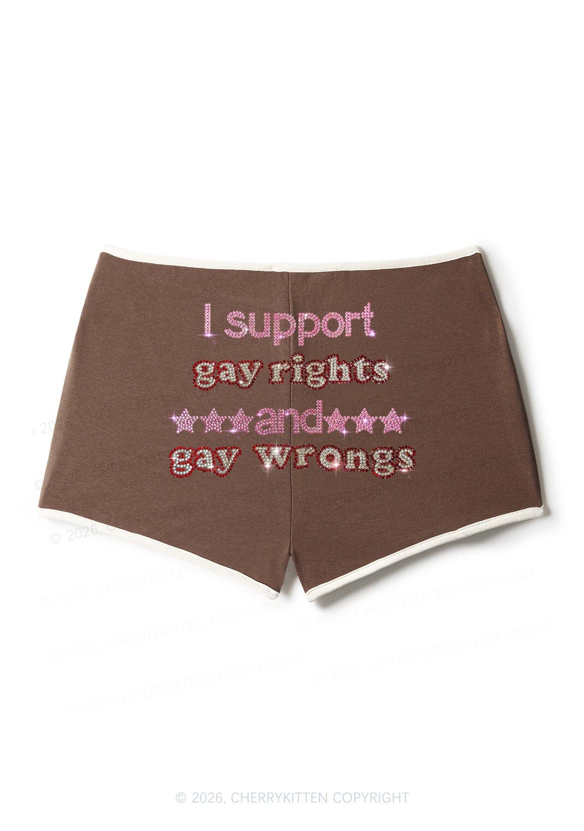 Rhinestone I Support Gay Rights Y2K Booty Shorts Cherrykitten